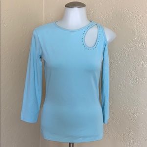 Cache long sleeve cutout top